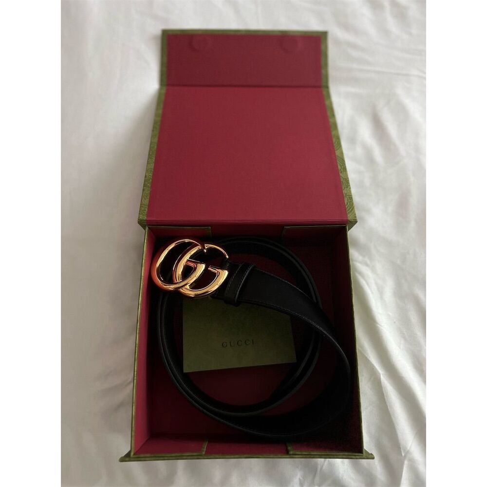 Authentic Gucci Belt  Black Leather with Gold Buckle Size 110